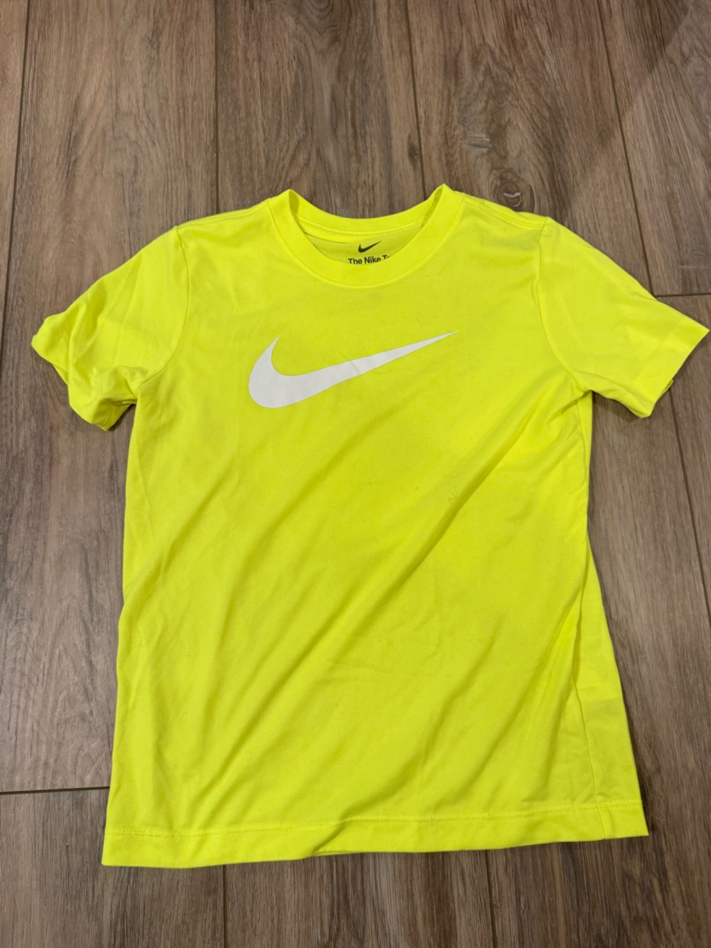 Nike Neon Yellow Kids Short Sleeve Tee with White Swoosh